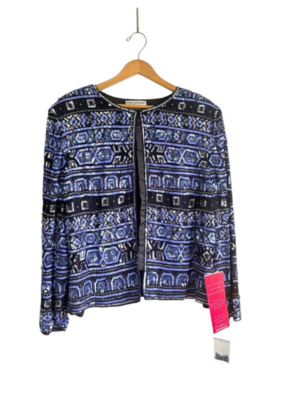 Vintage Papéll Boutique Blue and Black Beaded Sequin Jacket Plus 26w